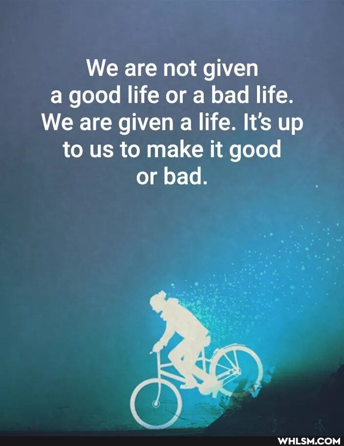 We are not given a good life or a bad life.
We are given a life. It's up to us to make it good or bad.