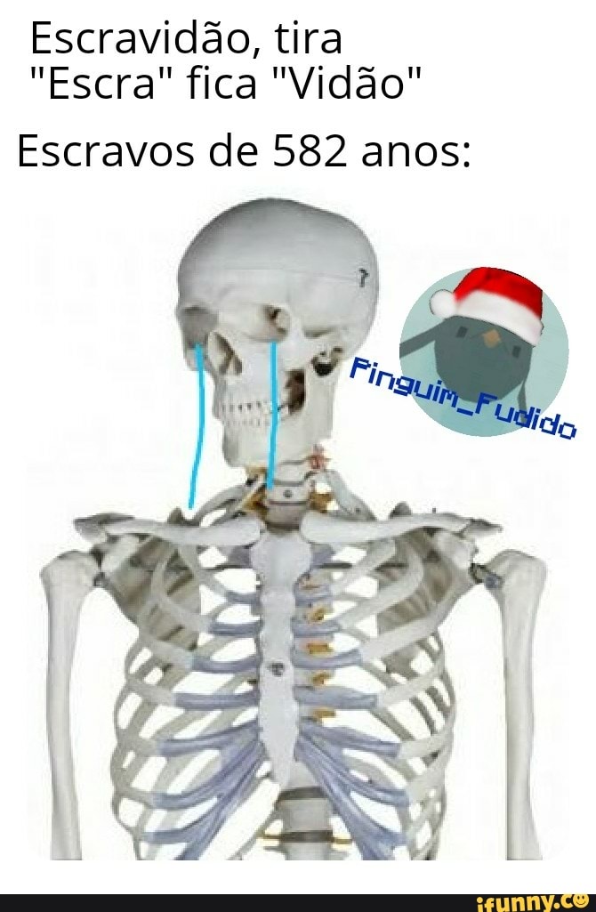 Escravidão, tira
"Escra" fica "Vidao"
Escravos de 582 anos: