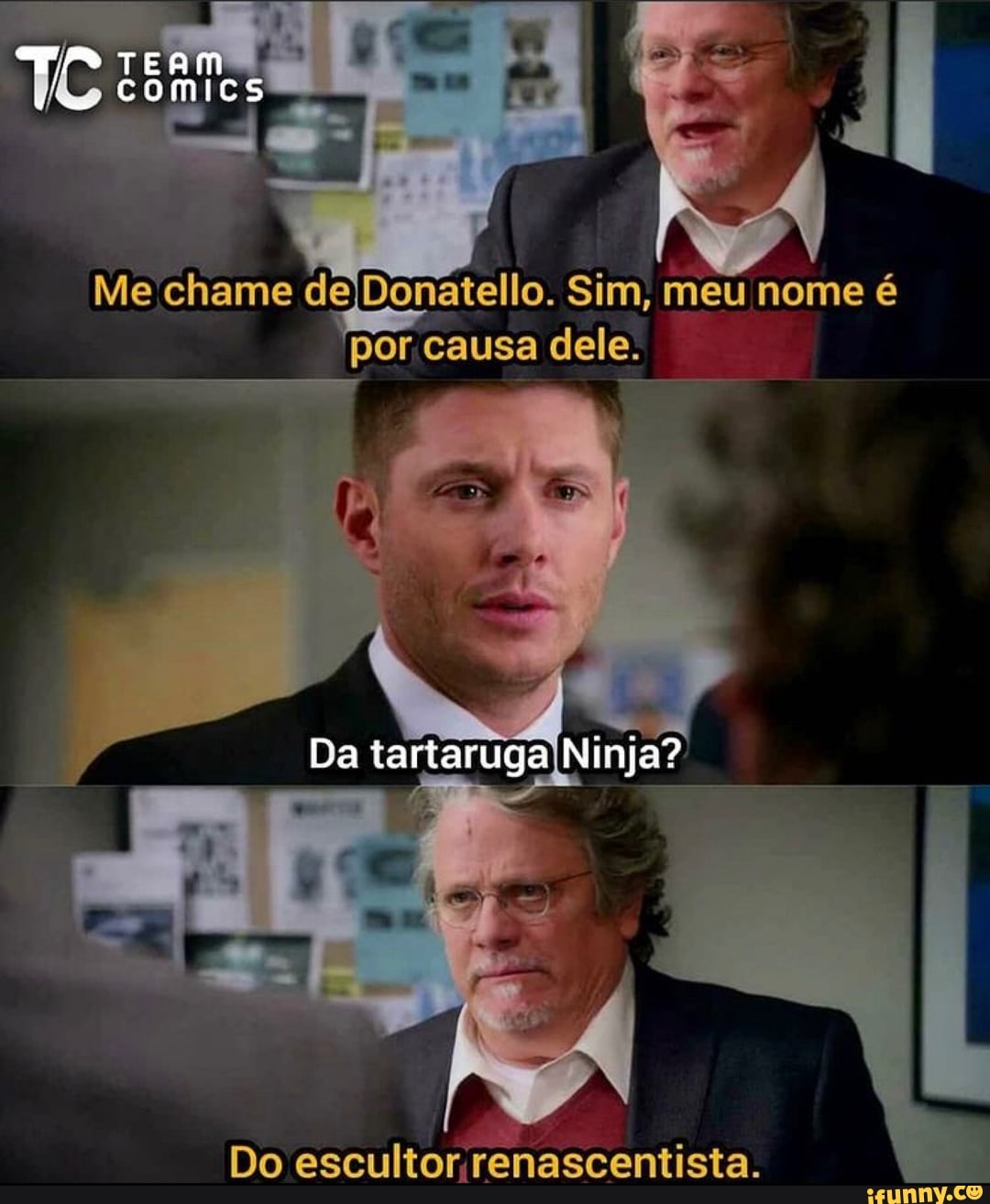 Mechame natello. Sim, meu nome é por causa dele.
Da tartaruga Ninja"?
Do escultor renascentista.