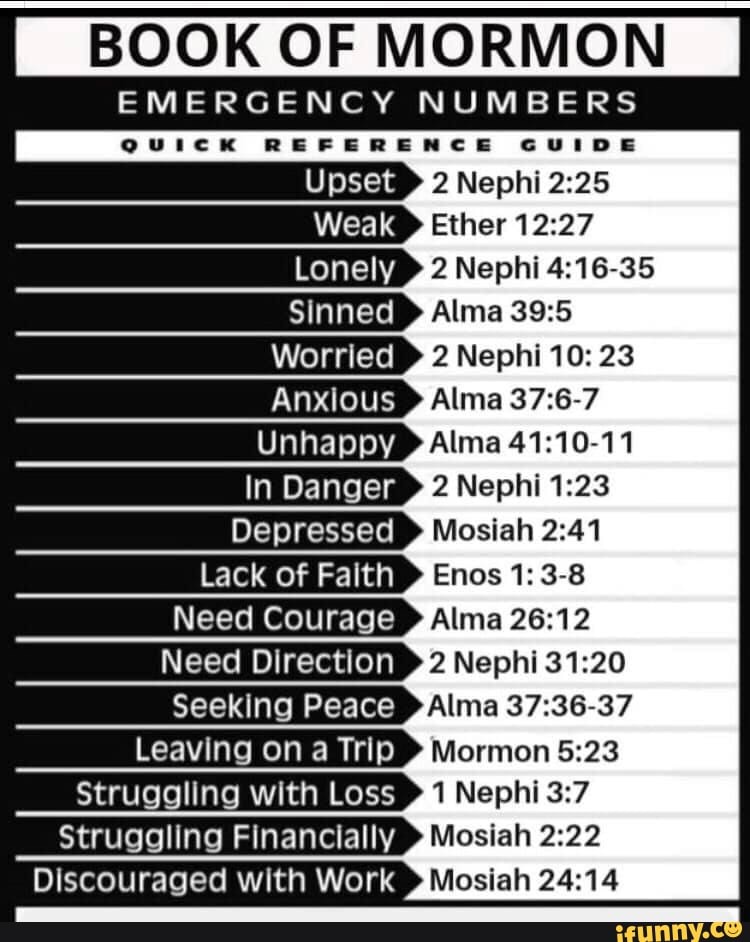 BOOK OF MORMON EMERGENCY NUMBERS QUICK REFERENCE GUIDE Upset Weak ...