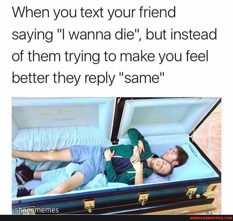 When you text your friend saying wanna die", but instead of them trying to make you feel better they reply "same"