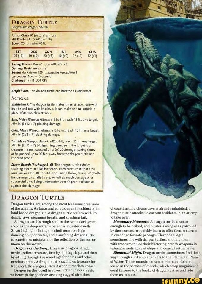 DRAGON TuRTLE Gargantuon drogon, neutral 'Armnor Class 20 (natural ...