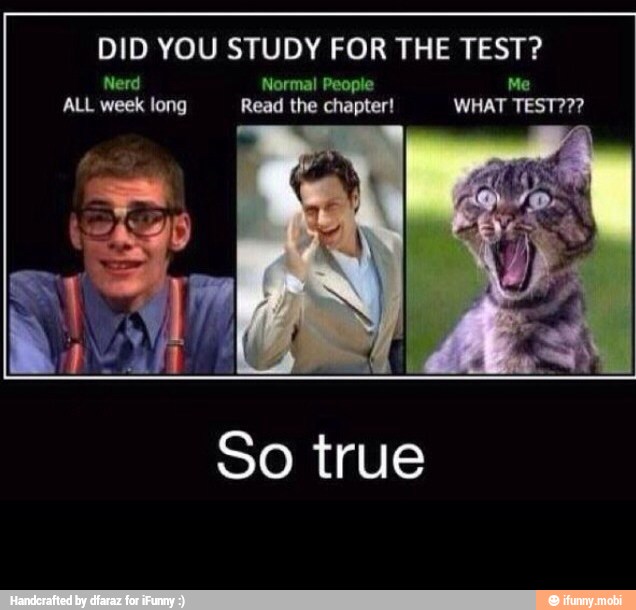 DID YOU STUDY FOR THE TEST?
ALL week long Read the chapter! WHAT TEST???
So true -