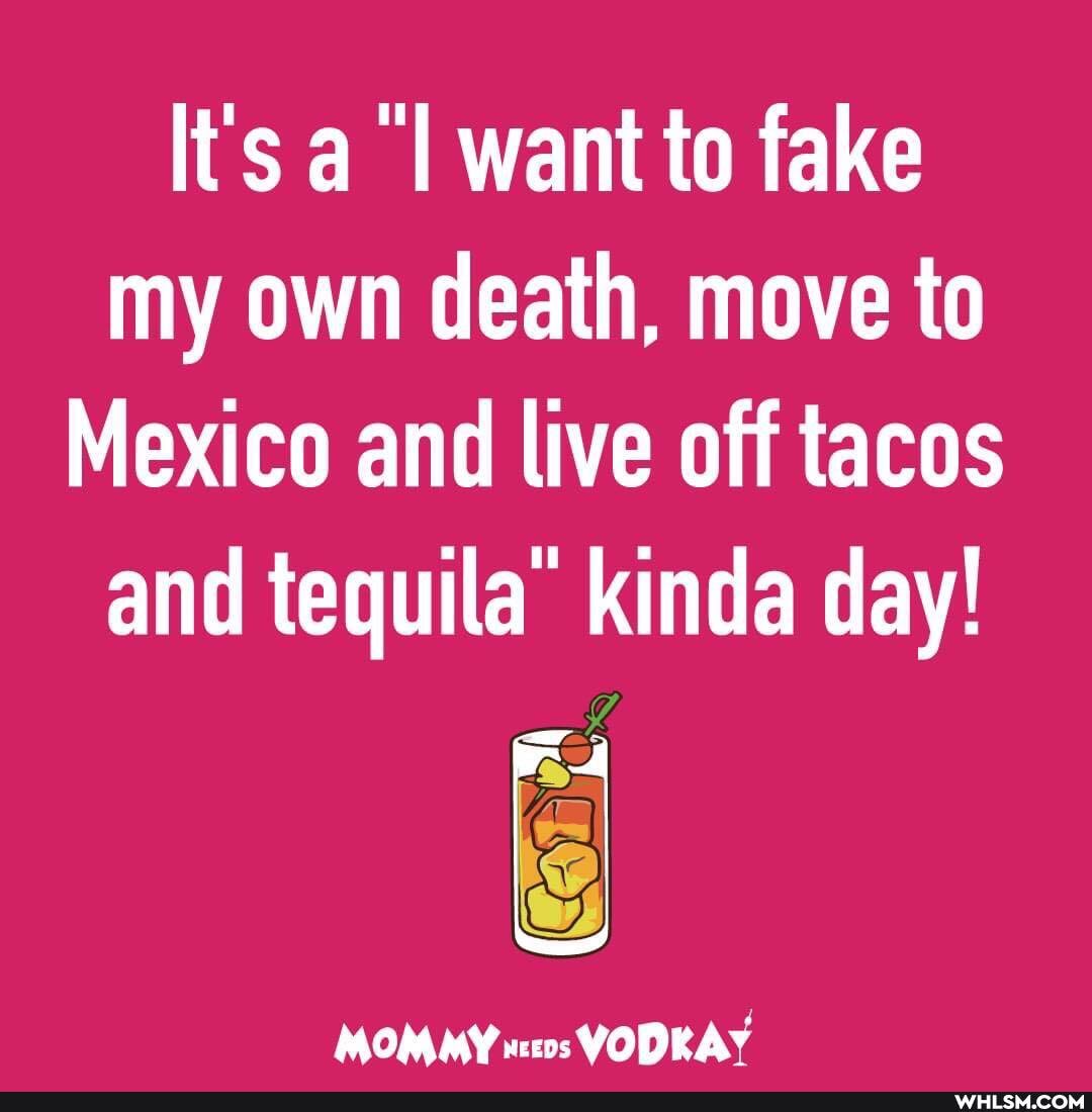 It's a want to fake my own death, move to
Mexico and live off tacos and tequila' kinda day!
MOMMY VODKAY