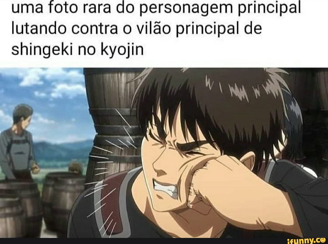uma foto rara do personagem principal lutando contra o vilão principal de shingeki no kyojin
pr