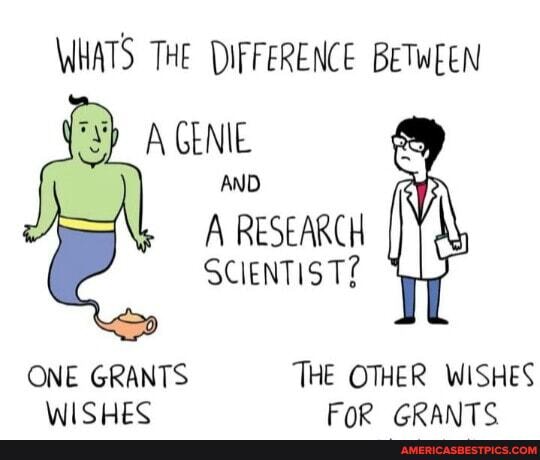 \WHATS THE DIFFERENCE BETWEEN
A GENIE AND A RESEARCH SCIENTIST?
ONE GRANTS THE OTHER WISHES Wicire Fone CRANTC