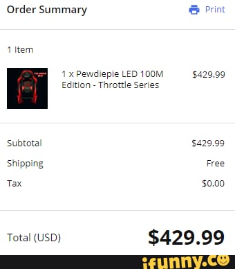 Order Summary Print
1
x Pewdiepie LED 100M 5429.99
Edition
Throttle Series