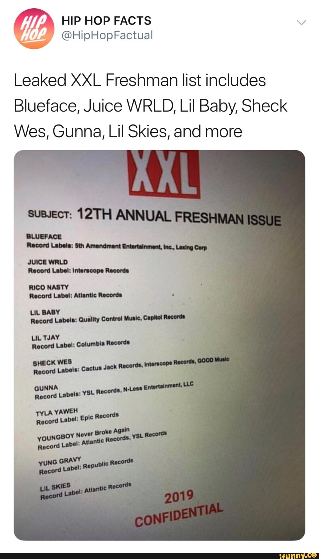 Leaked XXL Freshman list includes Blueface, Juice WRLD, Lil Baby, Sheck