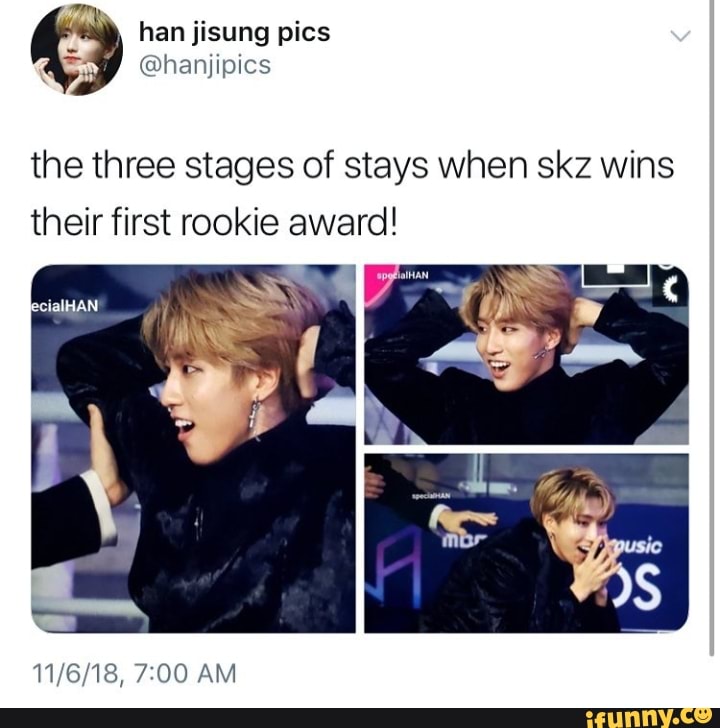 The three stages of stays when skz wins their first rookie award! - iFunny