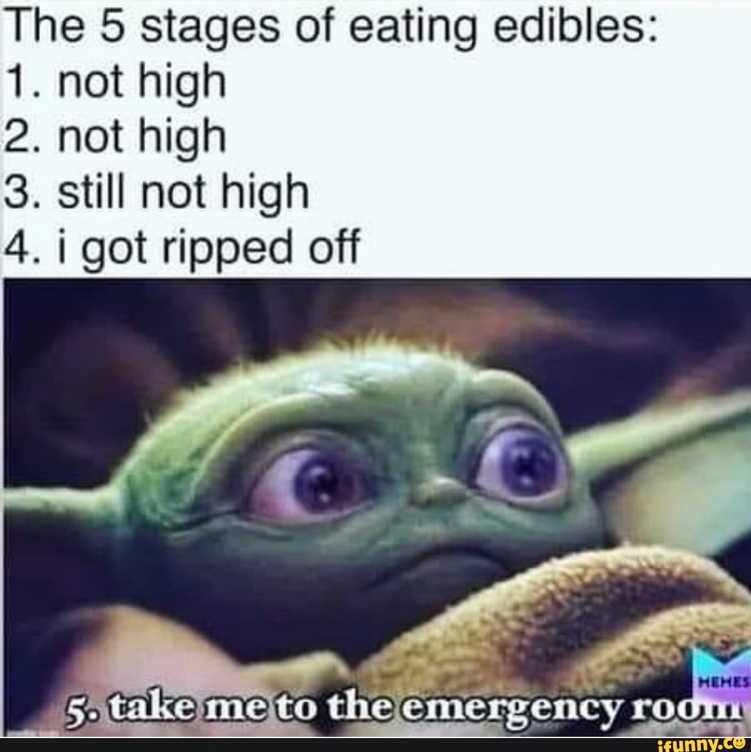 The 5 stages of eating edibles: 1. not high 2. not high 3. still not ...