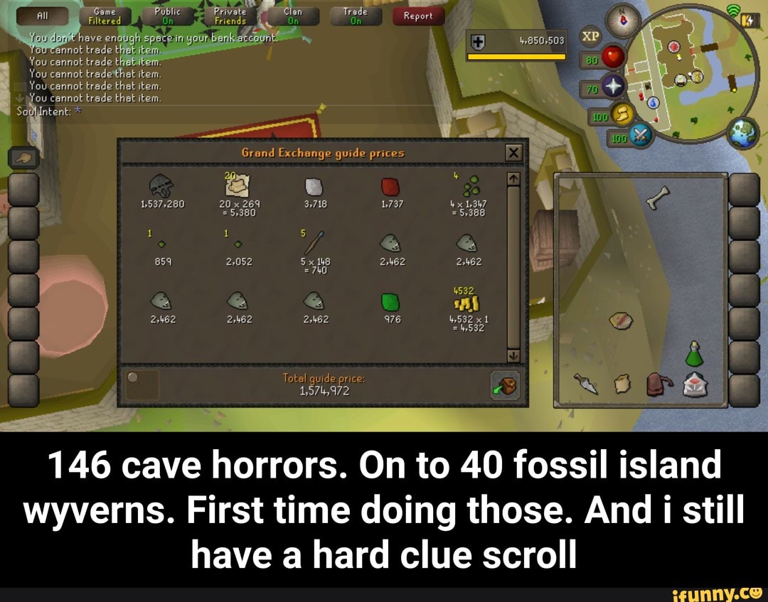 146 cave horrors. On to 40 fossil island wyverns. First time doing those.  And i still