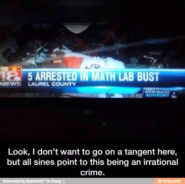Look, I don't want to go on a tangent here,
but all sines point to this being an irrational
crime.