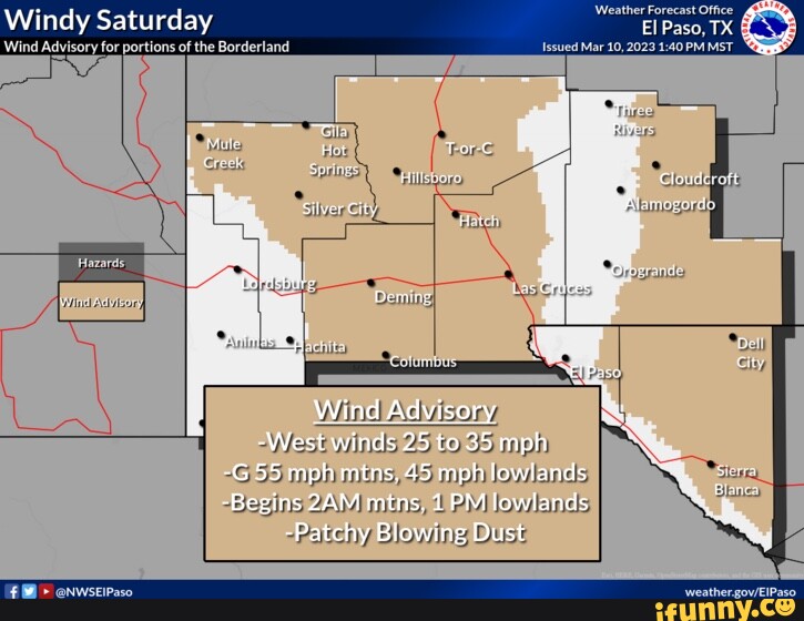 Windy Saturday El Paso, TX Wind Advisory for portions of the Borderland