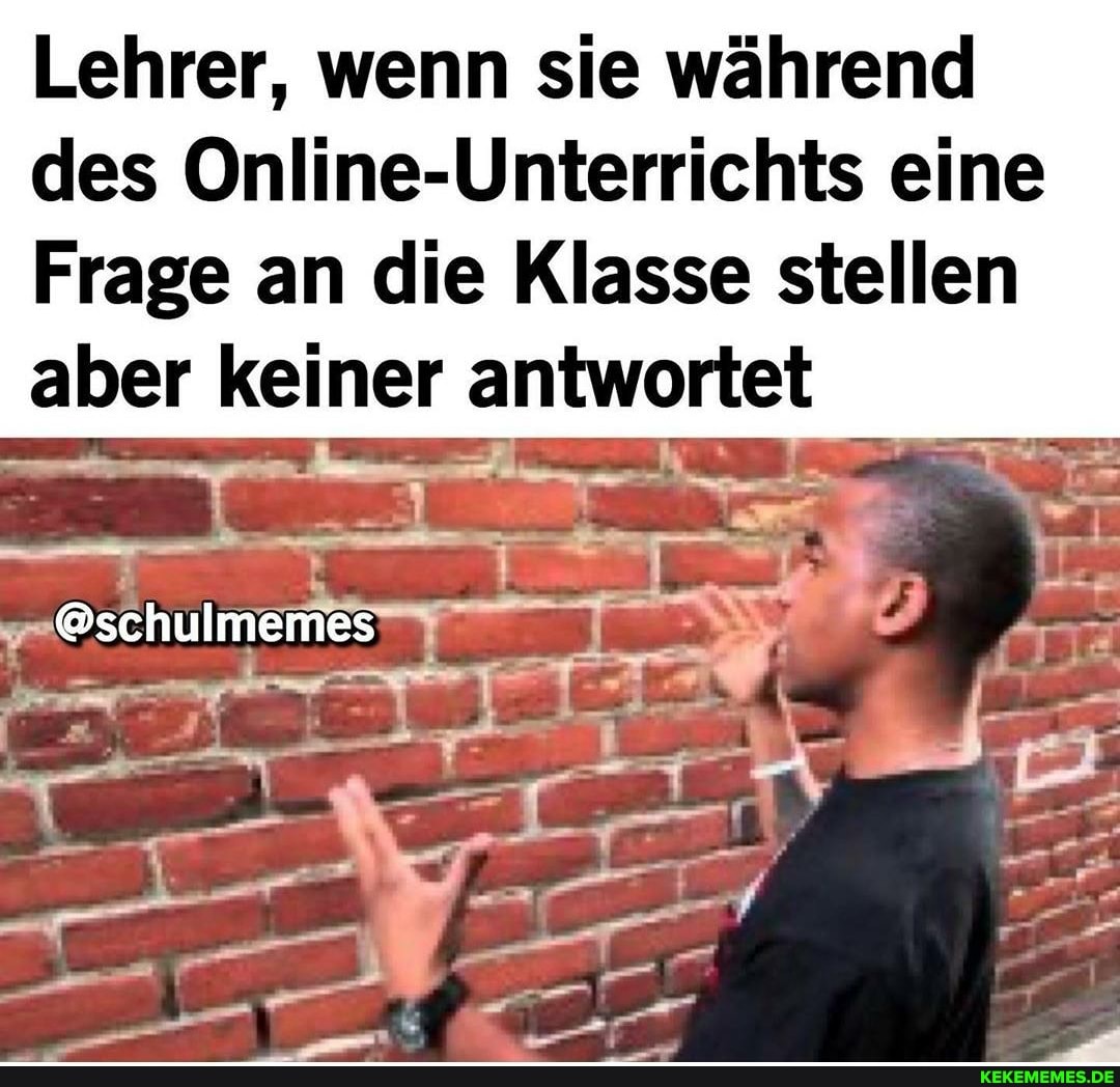 Lehrer, wenn sie während des Online-Unterrichts eine
Frage an die Klasse stellen aber keiner antwortet
"-@schulmemes