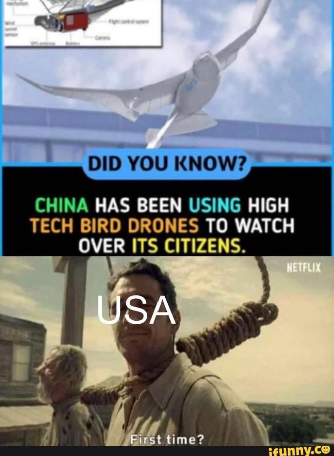 CHINA HAS BEEN USING HIGH
TECH BIRD DRONES TO WATCH
OVER ITS CITIZENS.