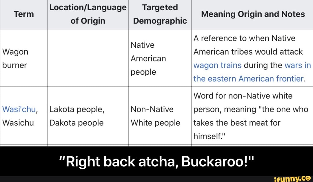 Targeted Term Meaning Origin and Notes of Origin Demographic A