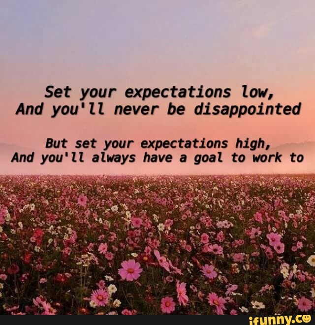 Set Your Expectations Low And You Ll Never Be Disappointed But Set Your Expectations High And You Ll Always Have A Goal To Work To