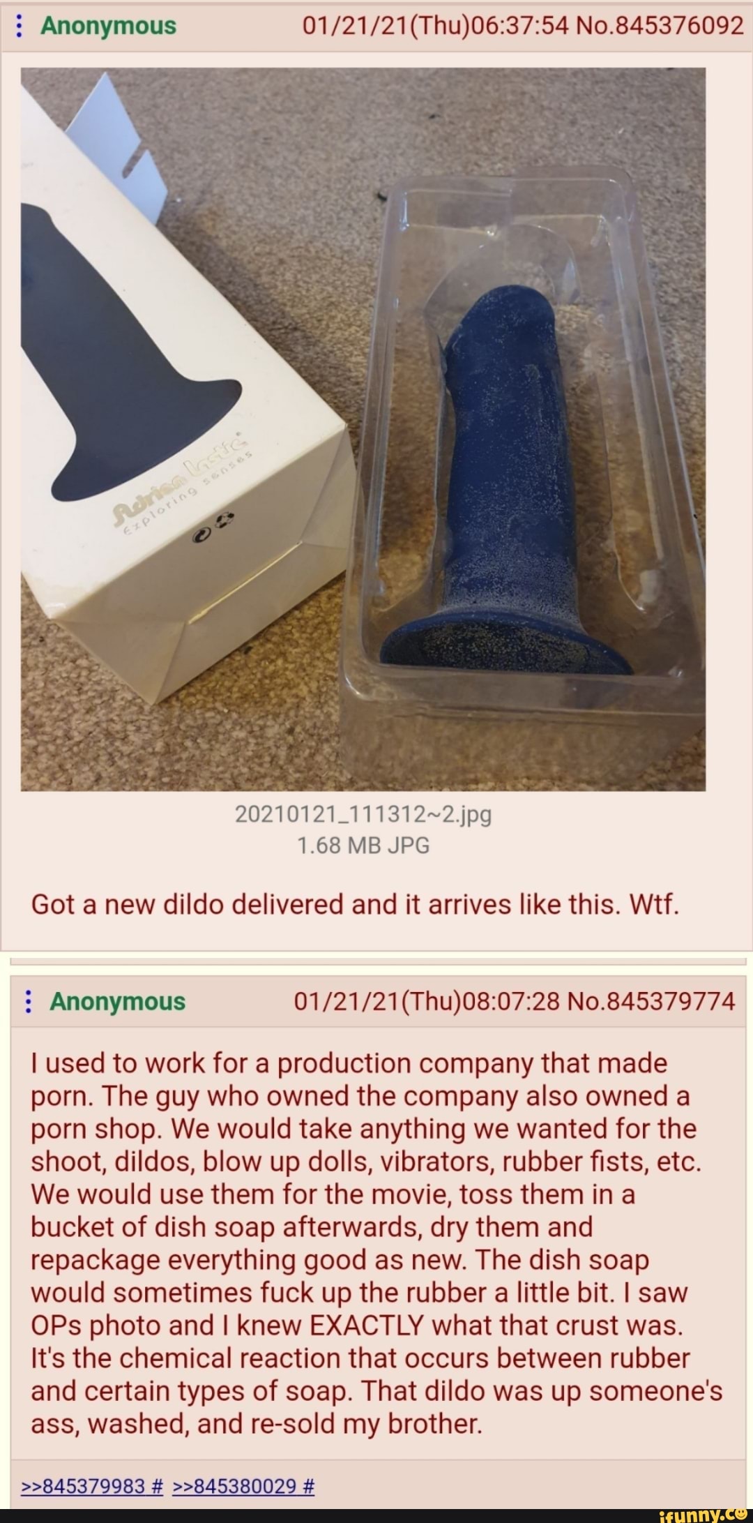 Anonymous No.845376092 1.68 MB JPG Got a new dildo delivered and it arrives  like this.