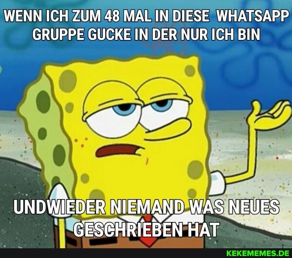 WENN ICH ZUM 48 MAL IN DIESE WHATSAPP GRUPPE GUCKE IN DER NUR ICH BIN
UNDWIEDER NIEMAND. WAS NEUES
