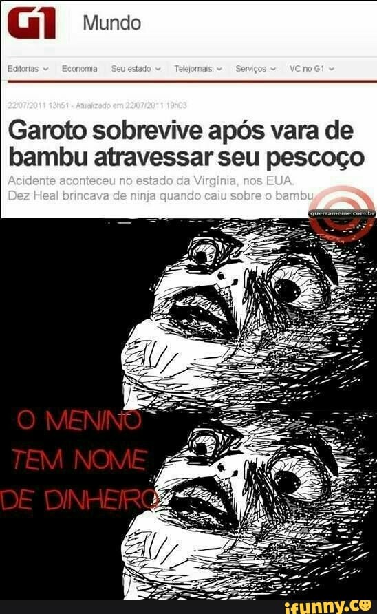 Garoto sobrevive após vara de bambu atravessar seu pescoço
aconteceu no estado nos EVA,
NON