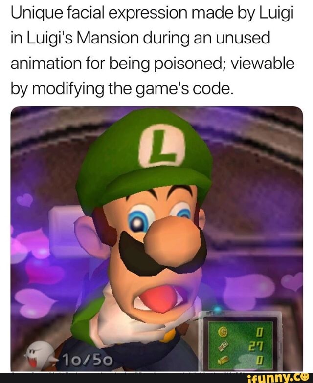 Unique facial expression made by Luigi in Luigi's Mansion during an ...