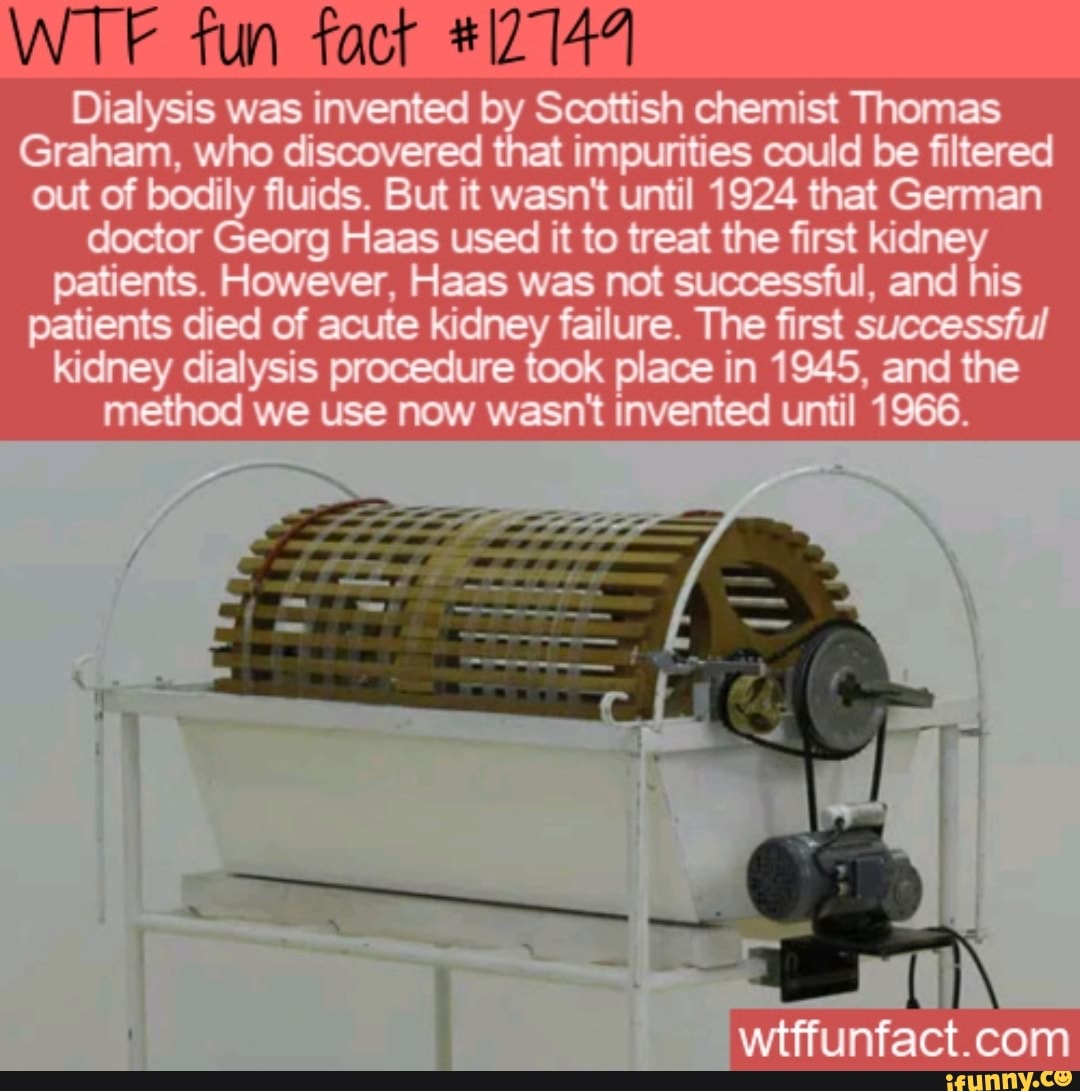 WTF fun fact Dialysis was invented by Scottish chemist Thomas Graharn