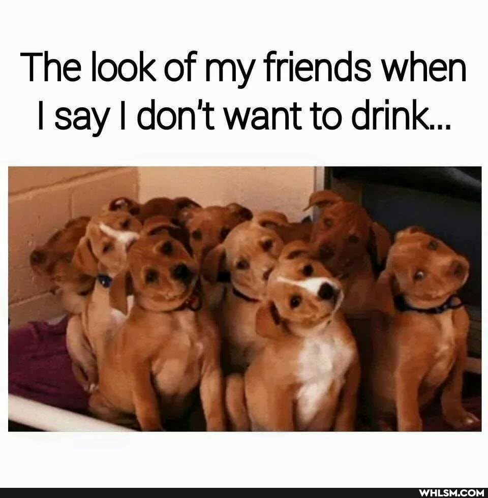 The look of my friends when
I say I don't want to drink...