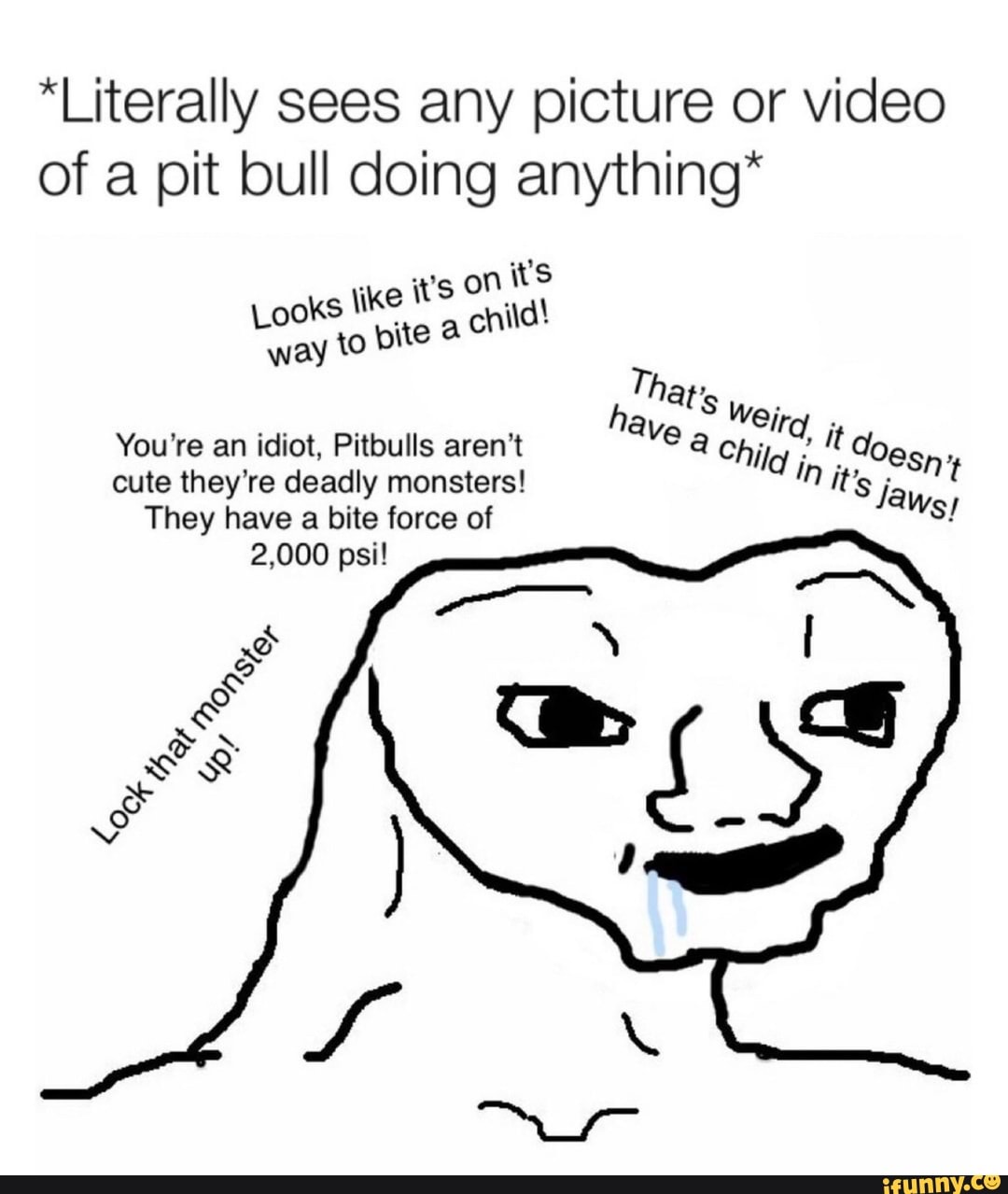 "Literally sees any picture or video
of a pit bull doing anything"
You're an idiot, Pitbulls aren't
ara o, 095
cute they're deadly monsters!
They have a bite force of
2,000 psi!
SETAS