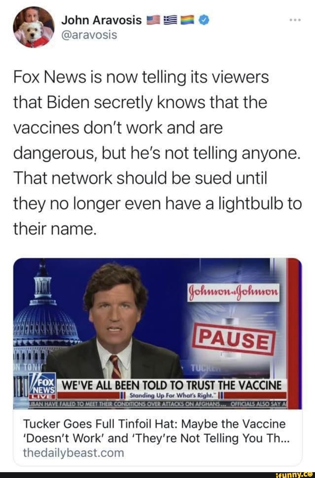 John Aravosis @aravosis Fox News is now telling its viewers that Biden ...