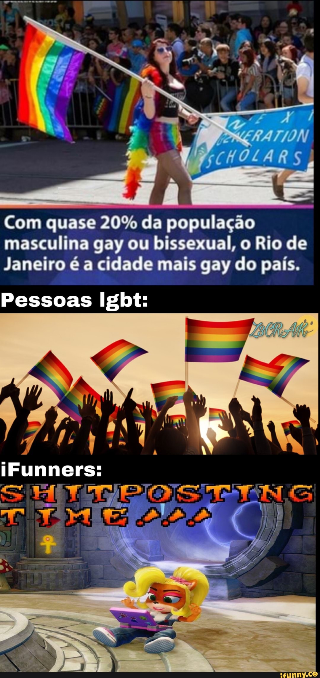 Com quase 20% da população masculina gay ou bissexual, o Rio de
Janeiro é a cidade mais gay do país.
Pessoas Igbt:
iFunners: