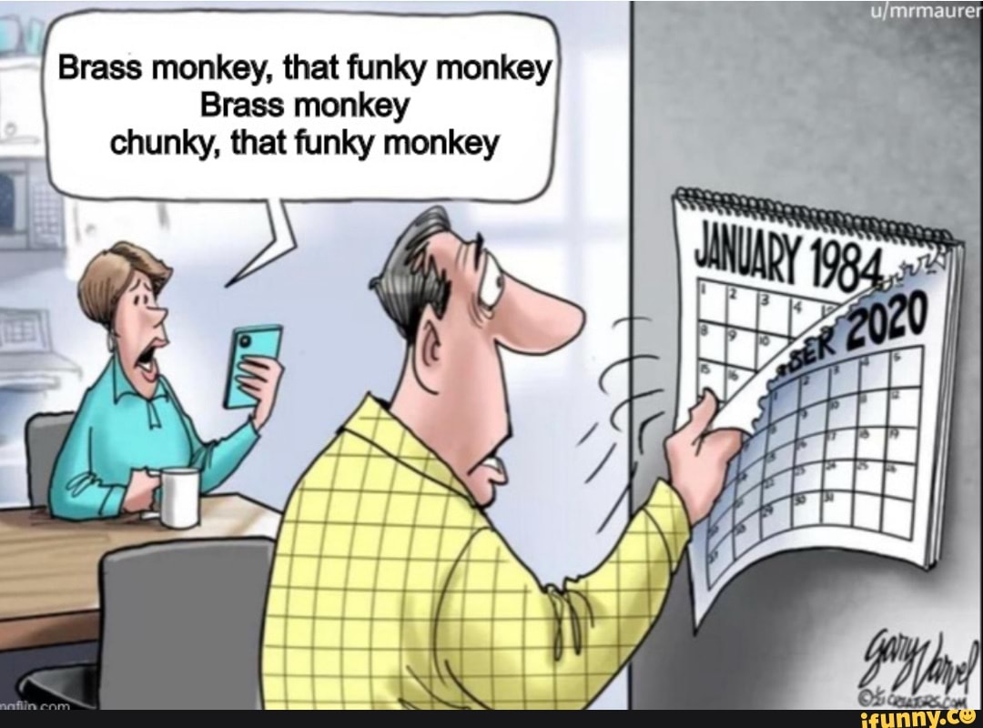 Brass monkey, that funky monkey Brass monkey chunky, that funky monkey