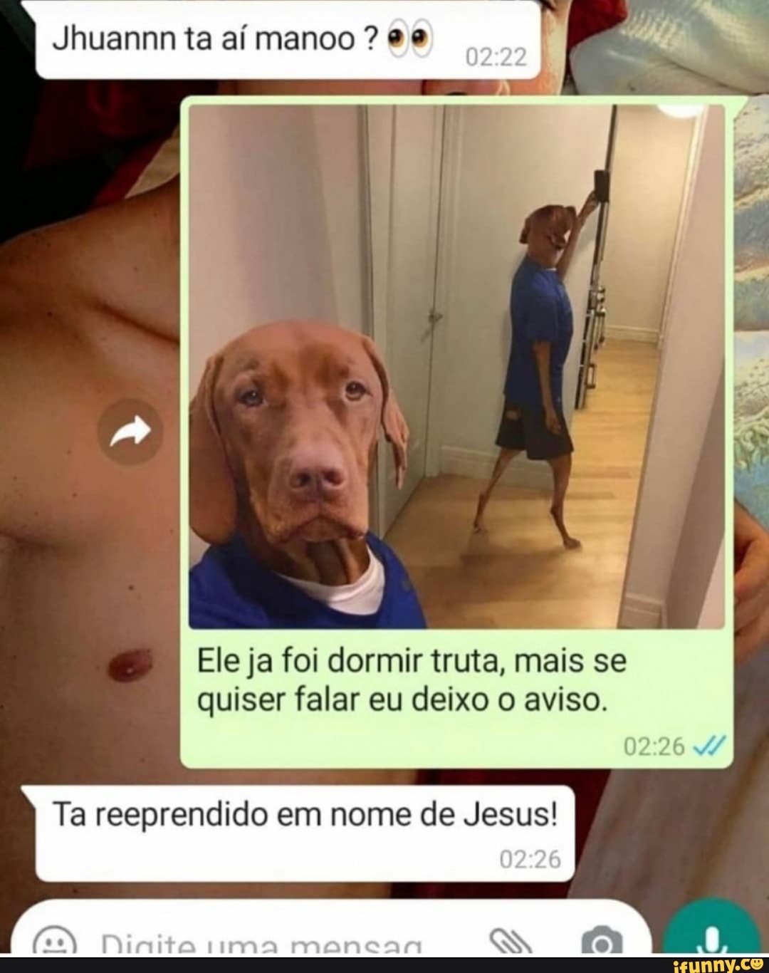 Jhuannn ta aí manoo ?
Ele ja foi dormir truta, mais se quiser falar eu deixo aviso.
26
02 26
Ta reeprendido em nome de Jesus!
Ninita mancan