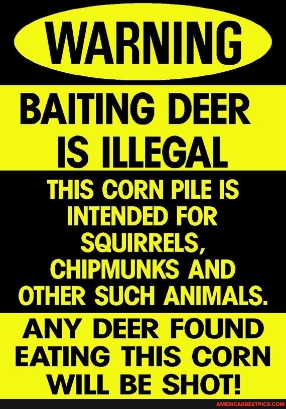 WARNING BAITING DEER IS ILLEGAL THIS CORN PILE IS INTENDED FOR
