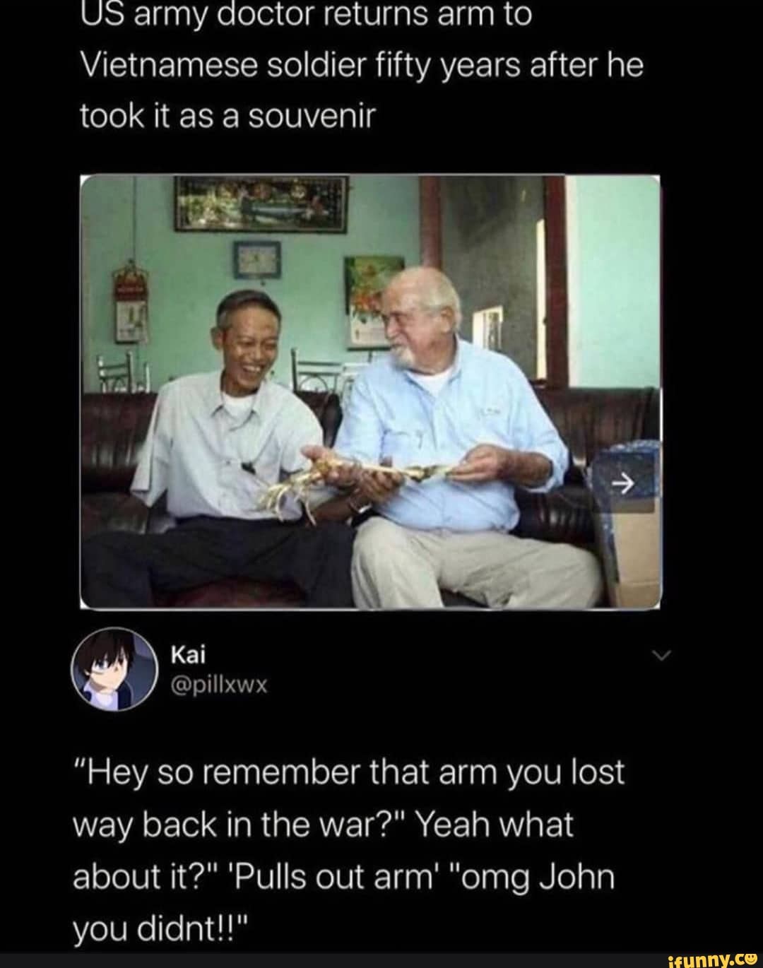 Us army aoctor returns arm to Vietnamese soldier fifty years after he