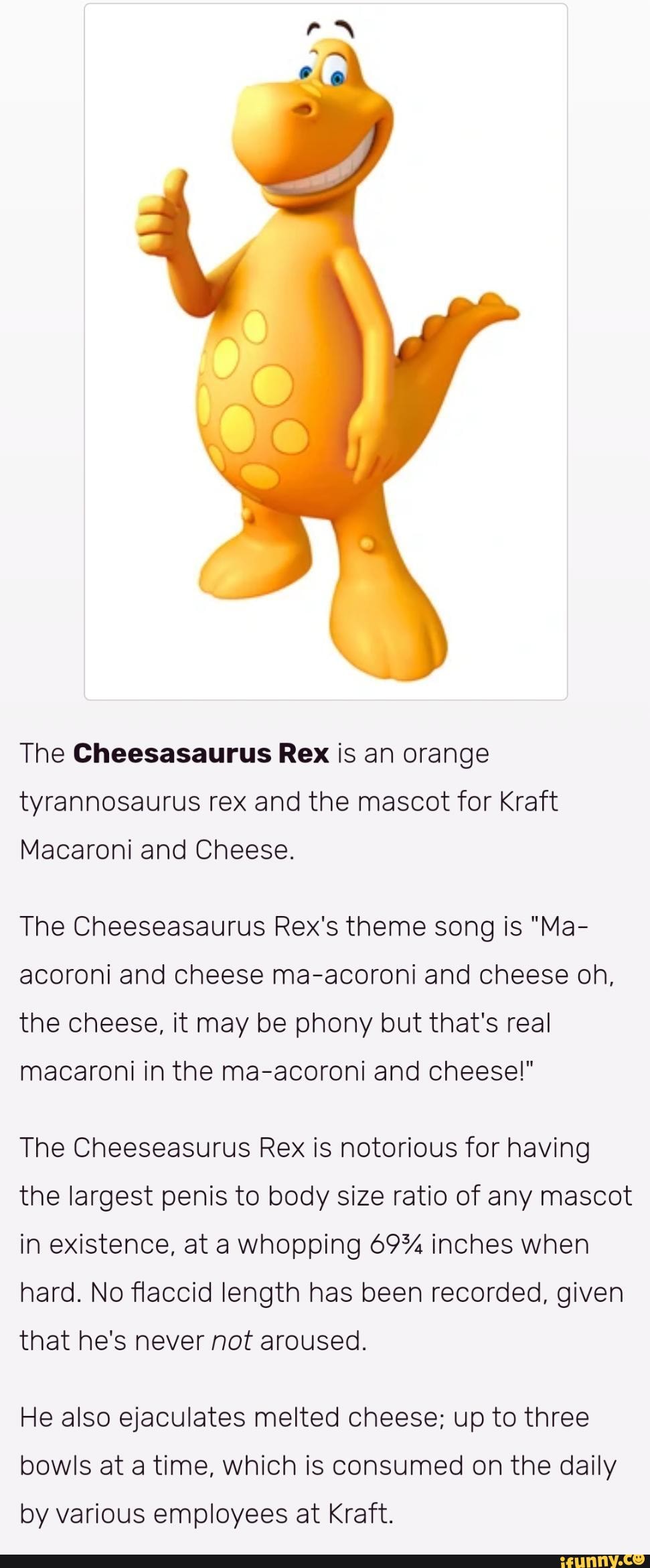 The Cheesasaurus Rex Is An Orange Tyrannosaurus Rex And The Mascot For 