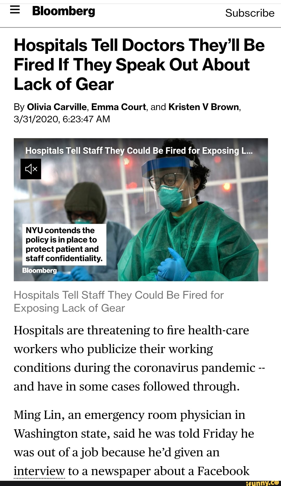 Hospitals Tell Doctors They'll Be Fired If They Speak Out About Lack of ...