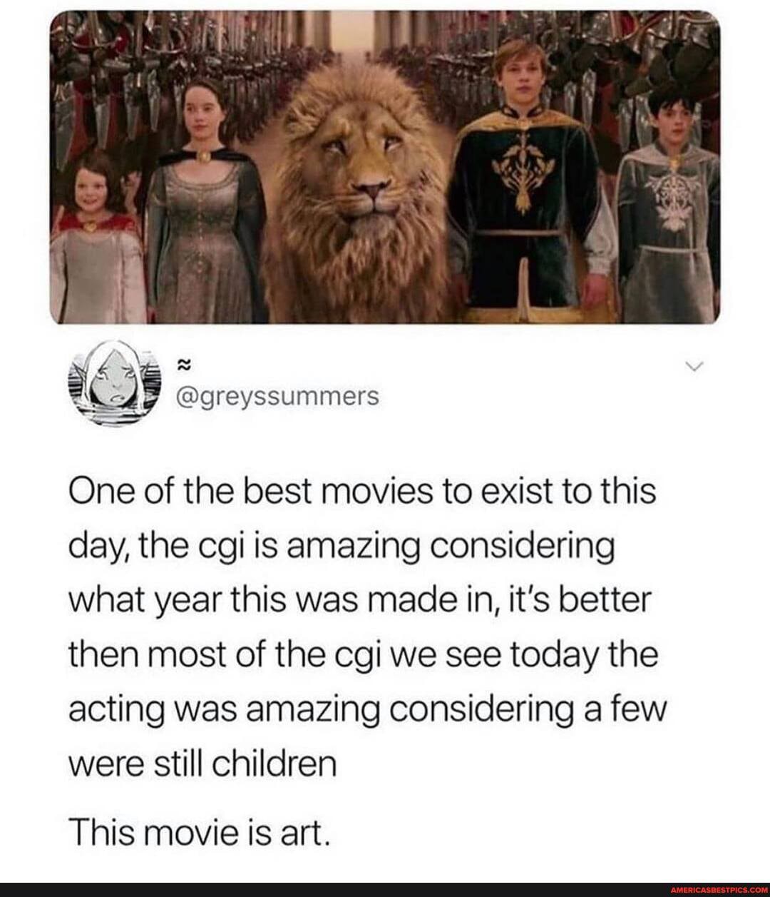 @greyssummers
One of the best movies to exist to this day, the cgi is amazing considering what year this was made in, it's better then most of the cgi we see today the acting was amazing considering a few were still children
This movie is art.