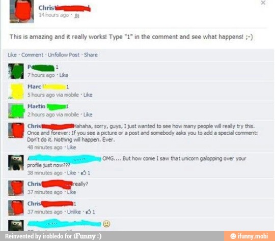 This is amazing and it really workst Type "1" in the comment and see what happens!