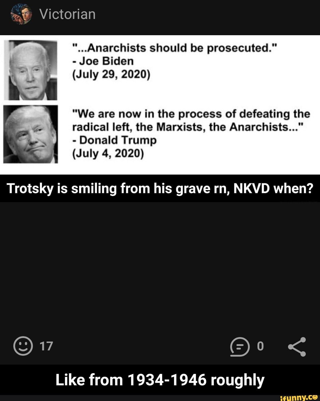 "We are now in the process of defeating the
radical left, the Marxists, the Anarchists..."
Donald Trump
Trotsky is smiling from his grave rn, NKVD when?
Like from 1934-1946 roughly - Like from 1934-1946 roughly