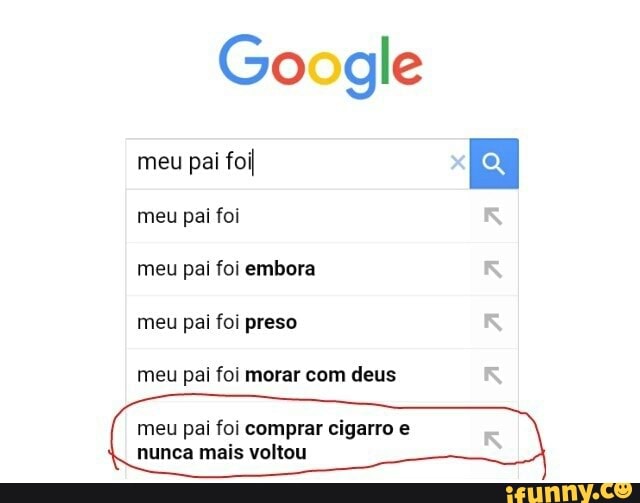 Google
meu pai foi morar com deus
meu pai foi comprar cigarro e
mais voltou