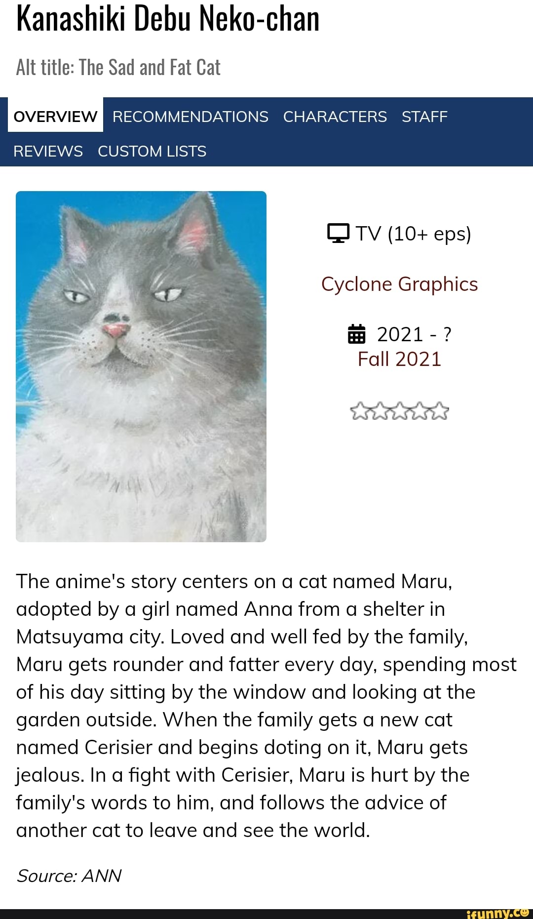 Kanashiki Debu Nekochan Alt title The Sad and Fat Cat OVERVIEW