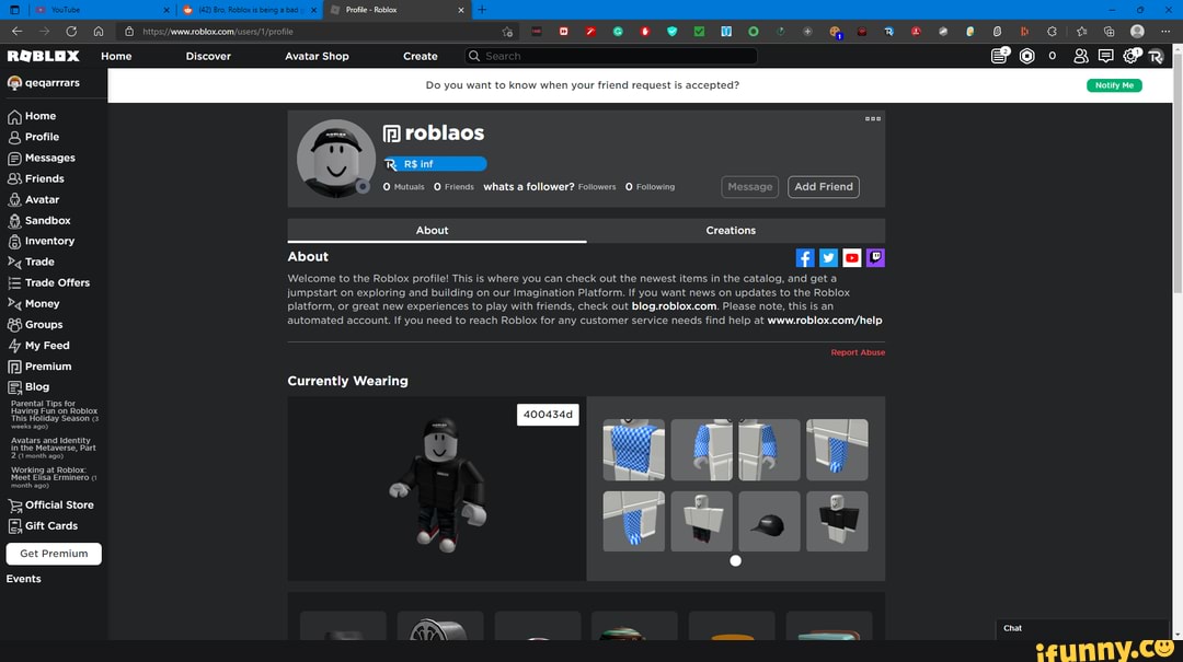 Profile - Roblox x Home Discover Avatar Shop Create OO PR ceaarrars Do ...