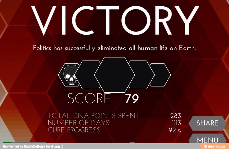 VICTORY
Politics has successfully eliminated all human life on
Earth.