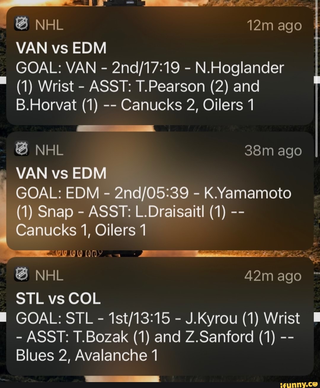 Nhl Ago Van Vs Edm Goal Van N Hoglander 1 Wrist Asst T Pearson 2 And B Horvat 1 Canucks 2 Oilers 1 Nhl Ago Van Vs Edm Goal Edm K