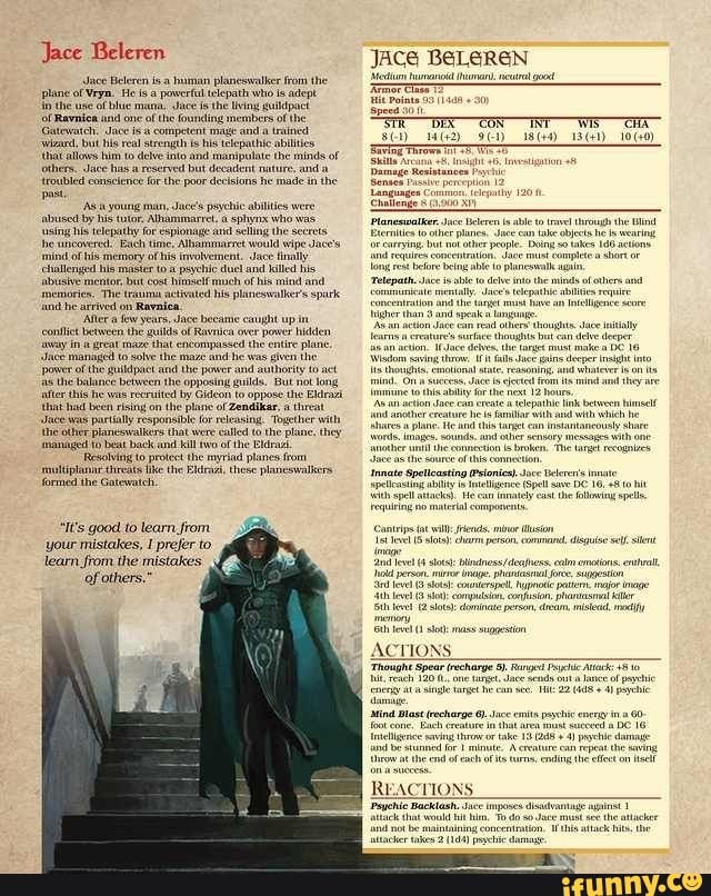 Jace Beleren Jace Beleren Is a Human Planeswalker From The Plane the 