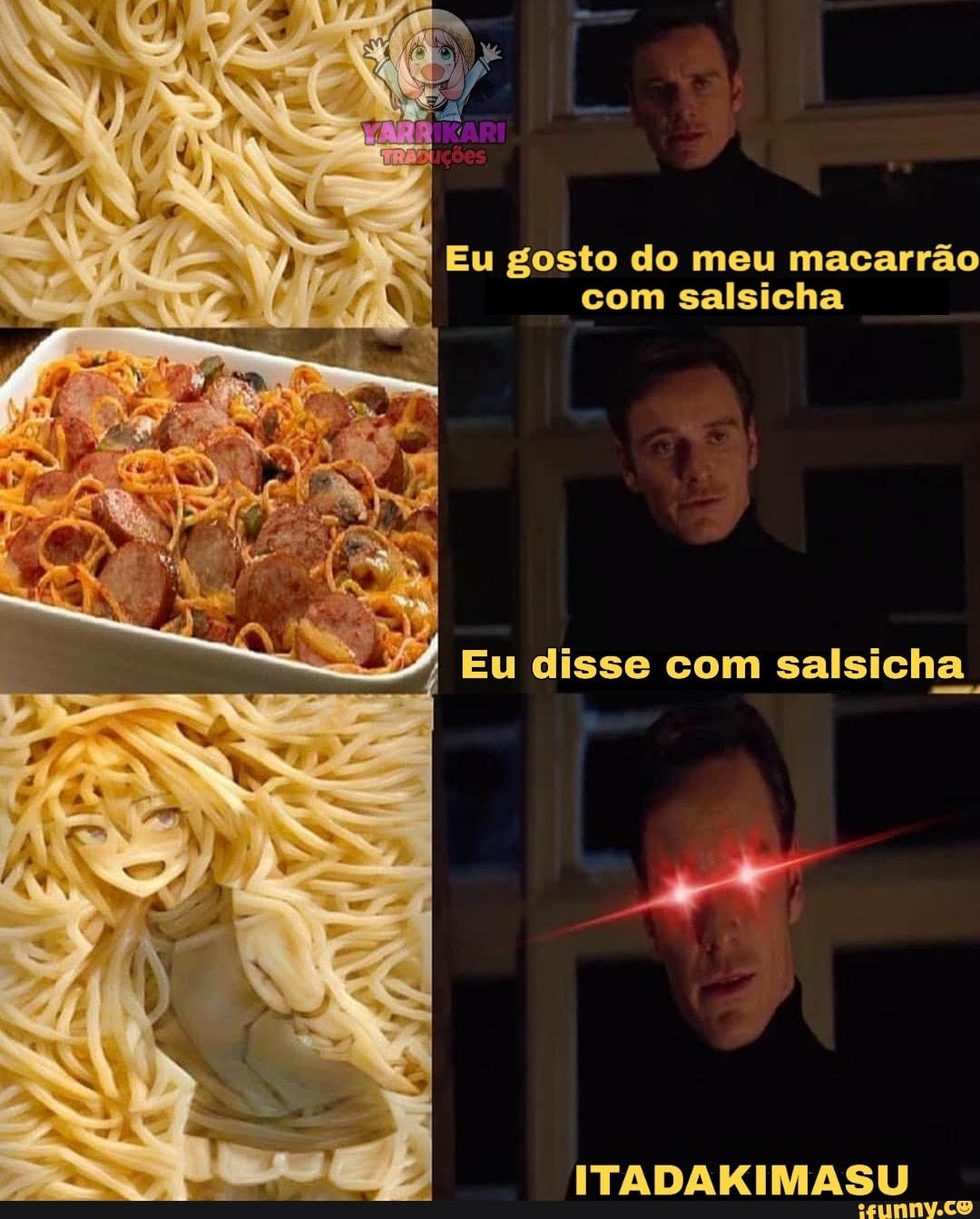 Eu gosto do meu macarrão
salsicha
