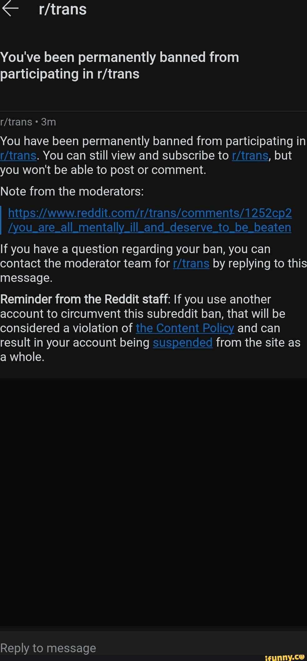 You've been permanently banned from participating in You have been ...