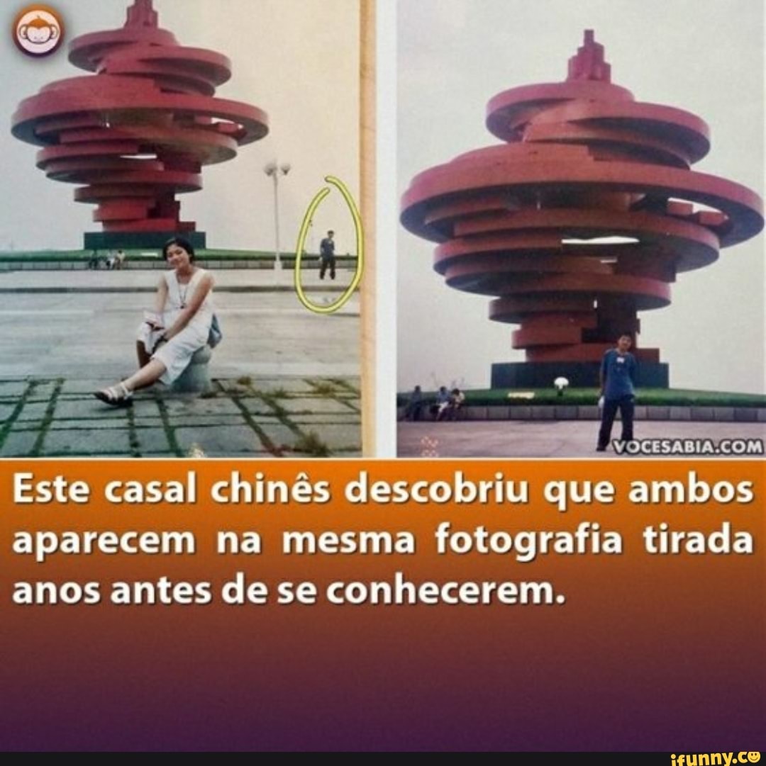 Este casal chines descobriu que ambos aparecem na mesma fotografia tirada anos antes de se conhecerem.