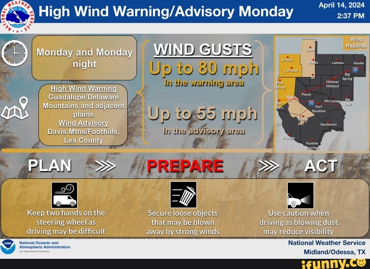 April 14, 2024 PM. High Wind Monday Monday and Monday WIND GUSTS hight