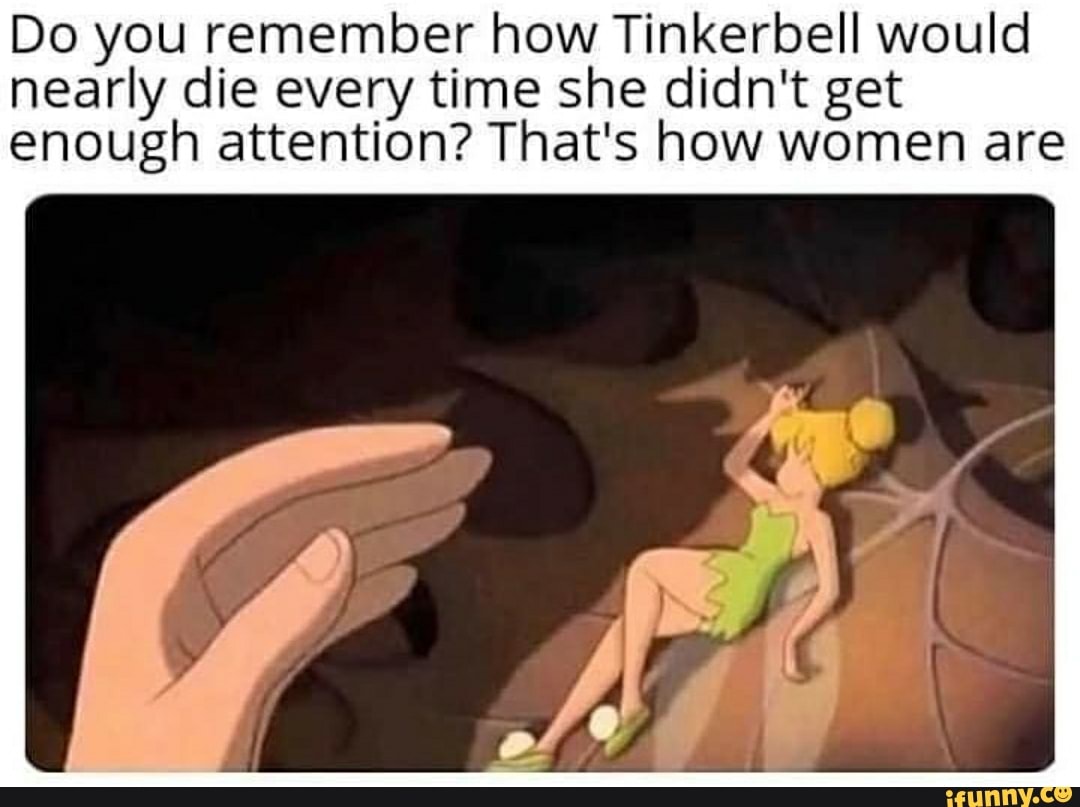 Do you remember how Tinkerbell would
nearly die every time she didn't get
enough attention? That's how women are